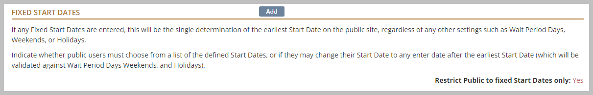 Fixed Start Dates information panel